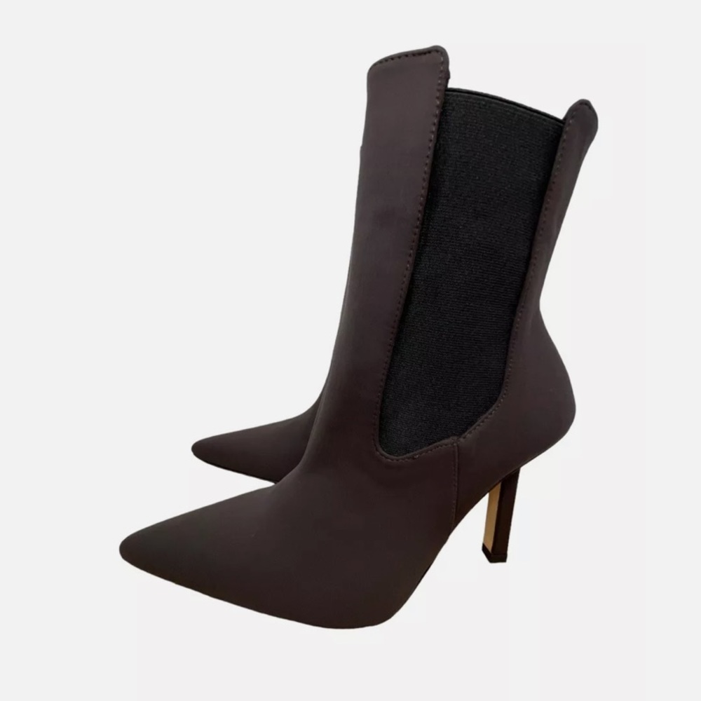 111. Good American High Kickstand Bootie Pull Up Neoprene Chocolate Brown Size 8